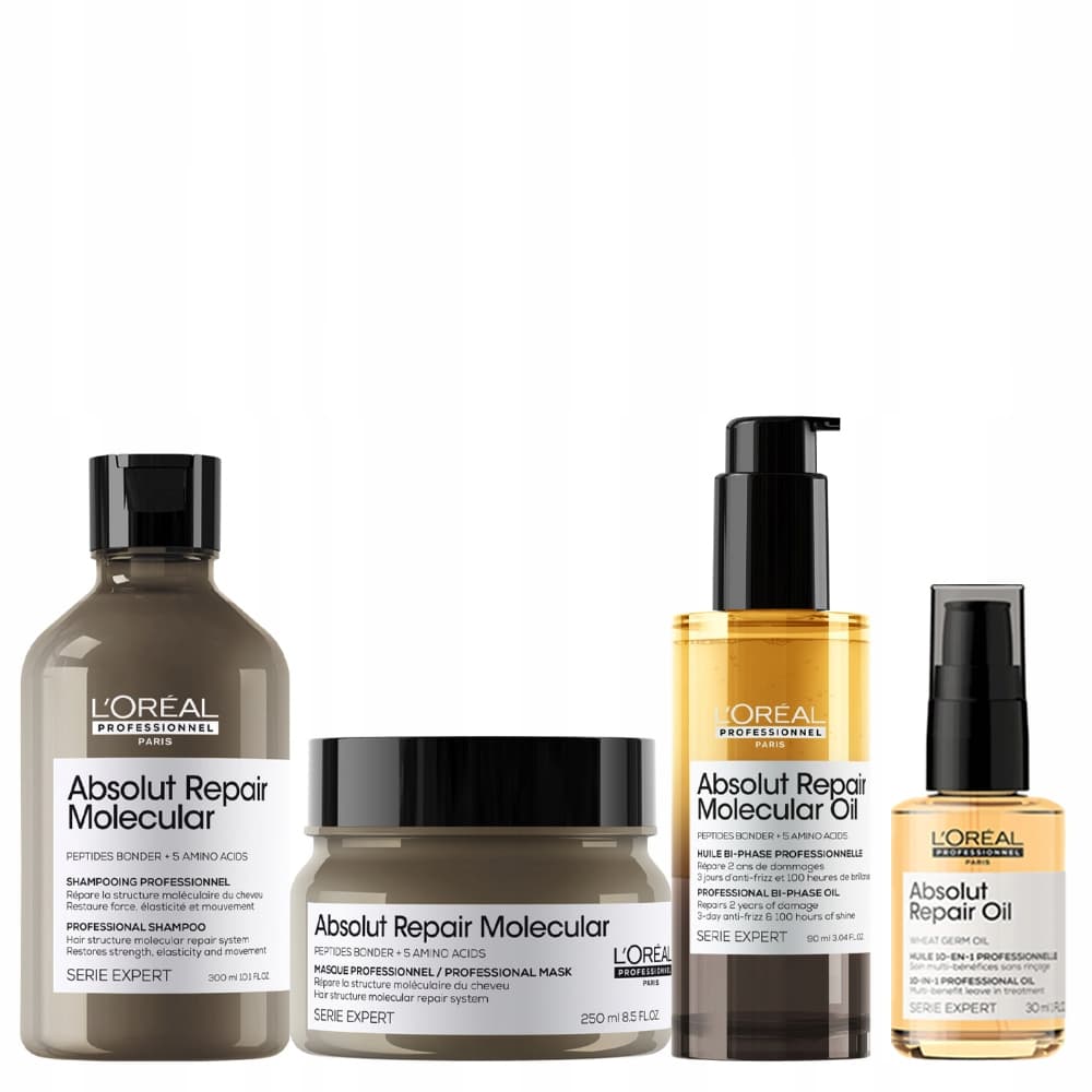 L'Oréal Professionnel L’Oréal Professionnel Absolut Repair Molecular zestaw: szampon 300 ml + serum 250 ml + olejek 90 ml