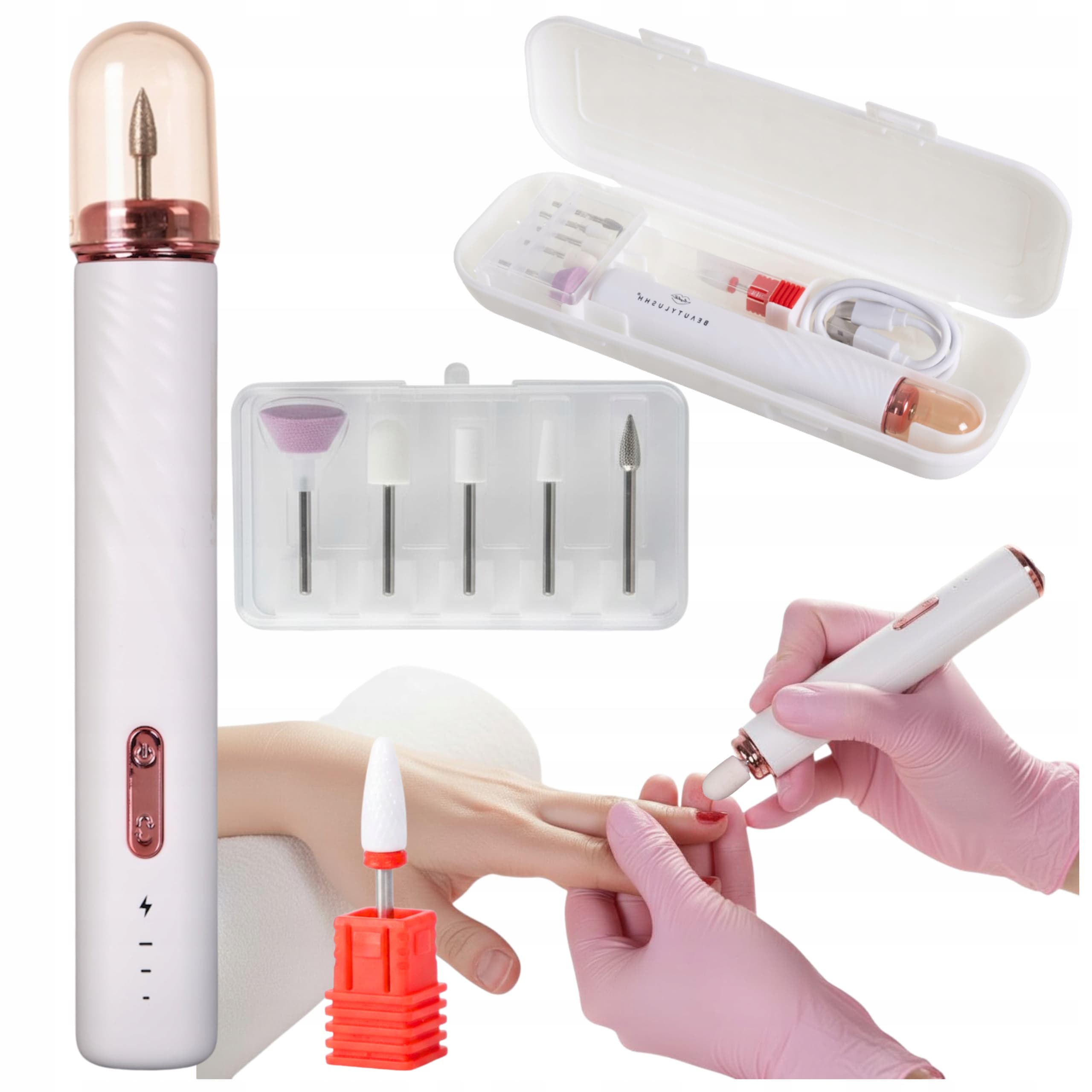 Frezarka bezprzewodowa do paznokci 6 frezów 3 prędkości Manicure Pedicure