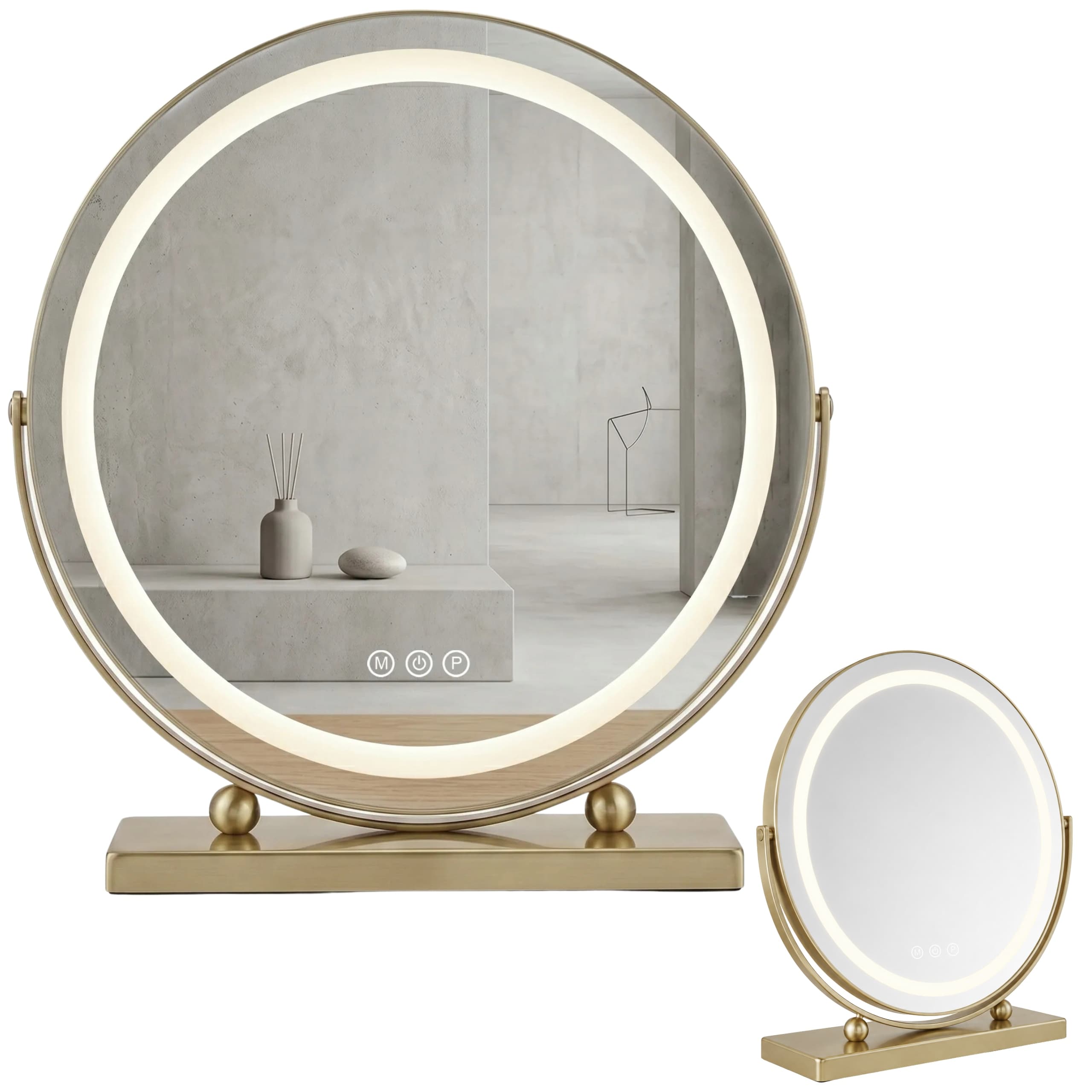 Lusterko Led Okrągłe Stojące Złote Wizaż Kosmetyczne MakeUp 50 Cm