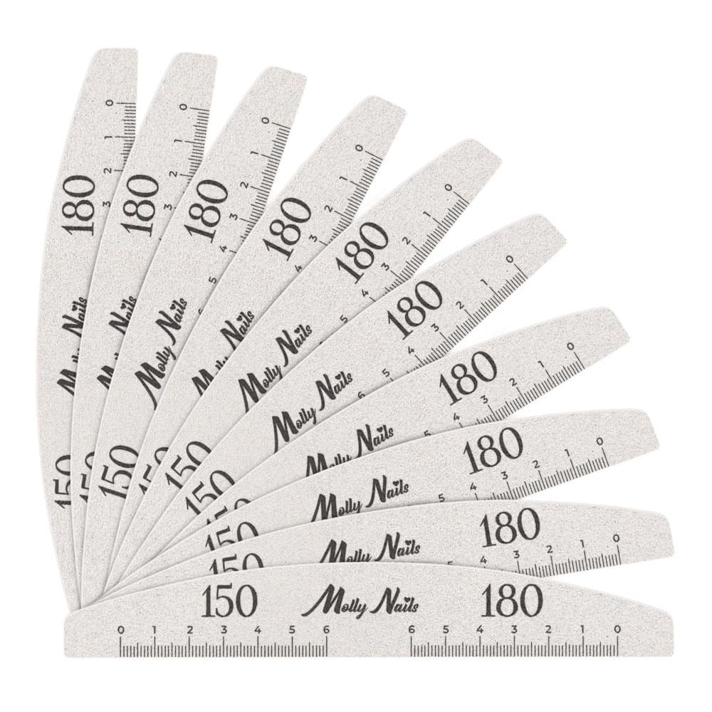 50x Pilnik Do Paznokci Mineralny Łódka Półksiężyc Mollynails Zebra 150/180