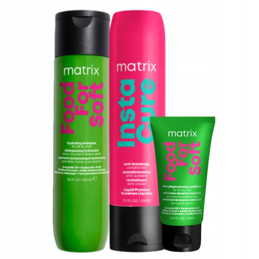 Matrix Food For Soft + Instacure Anti-Breakage zestaw: szampon 300 ml + odżywka 300 ml + odżywka 50 ml