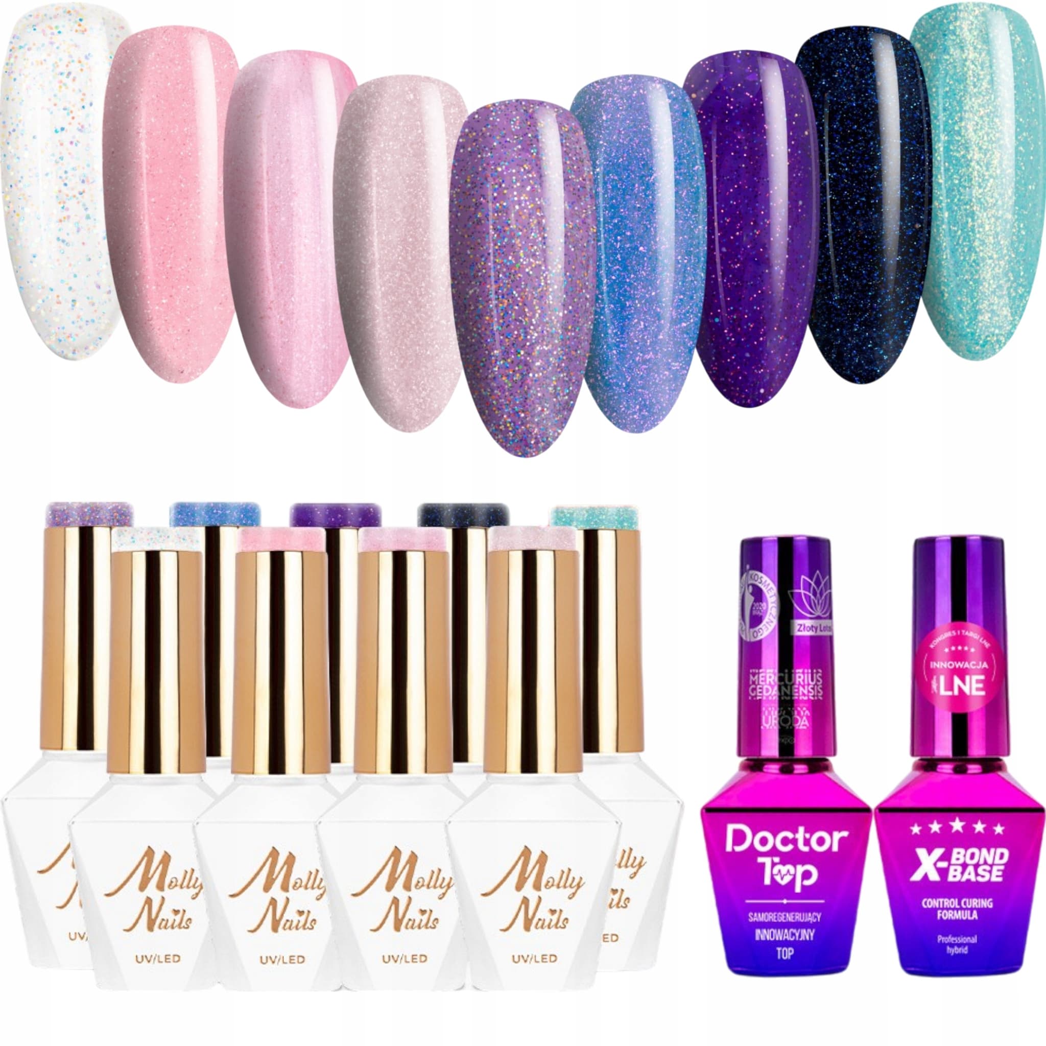 Molly Nails Winter Crystalize — 9 lakierów, baza i top
