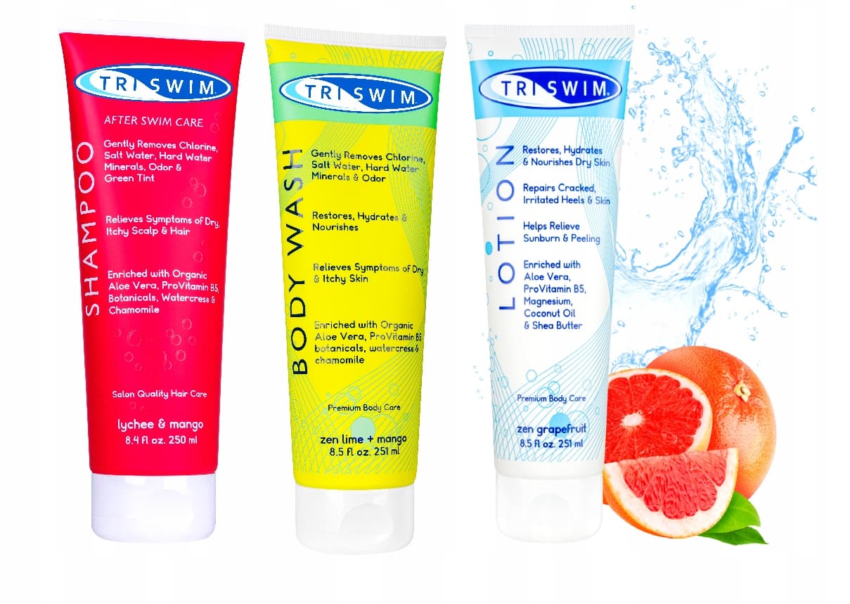 TRISWIM Zestaw po basenie Szampon Żel Balsam do Ciałą Neutralizuje chlor