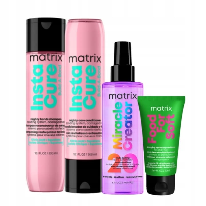 Matrix Food For Soft + Instacure Build-A-Bond + Miracle Creator zestaw: szampon 300 ml + odżywka 300 ml + spray 190 ml + odżywka 50 ml