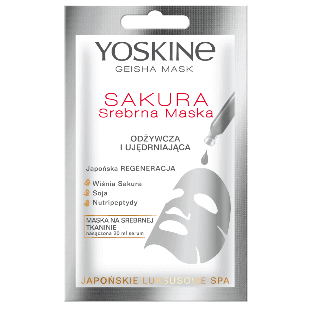 Geisha Mask maska na srebrnej tkaninie sakura Maseczka do twarzy