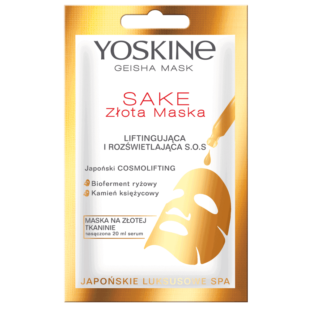Geisha Mask maska na złotej tkaninie sake Maseczka do twarzy