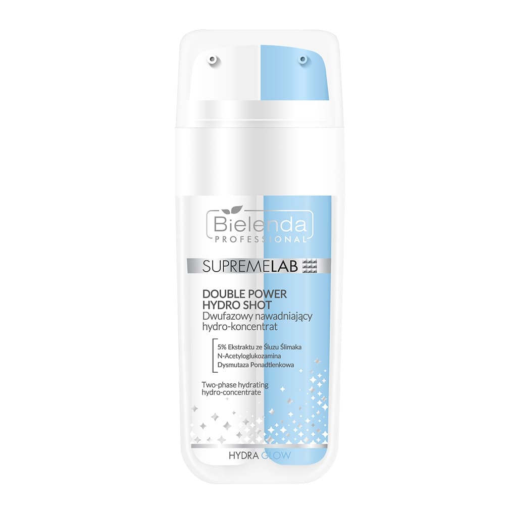 Professional SUPREMELAB HYDRA GLOW Double Power Hydro Shot Dwufazowy nawadniający hydro-koncentrat Emulsja do twarzy