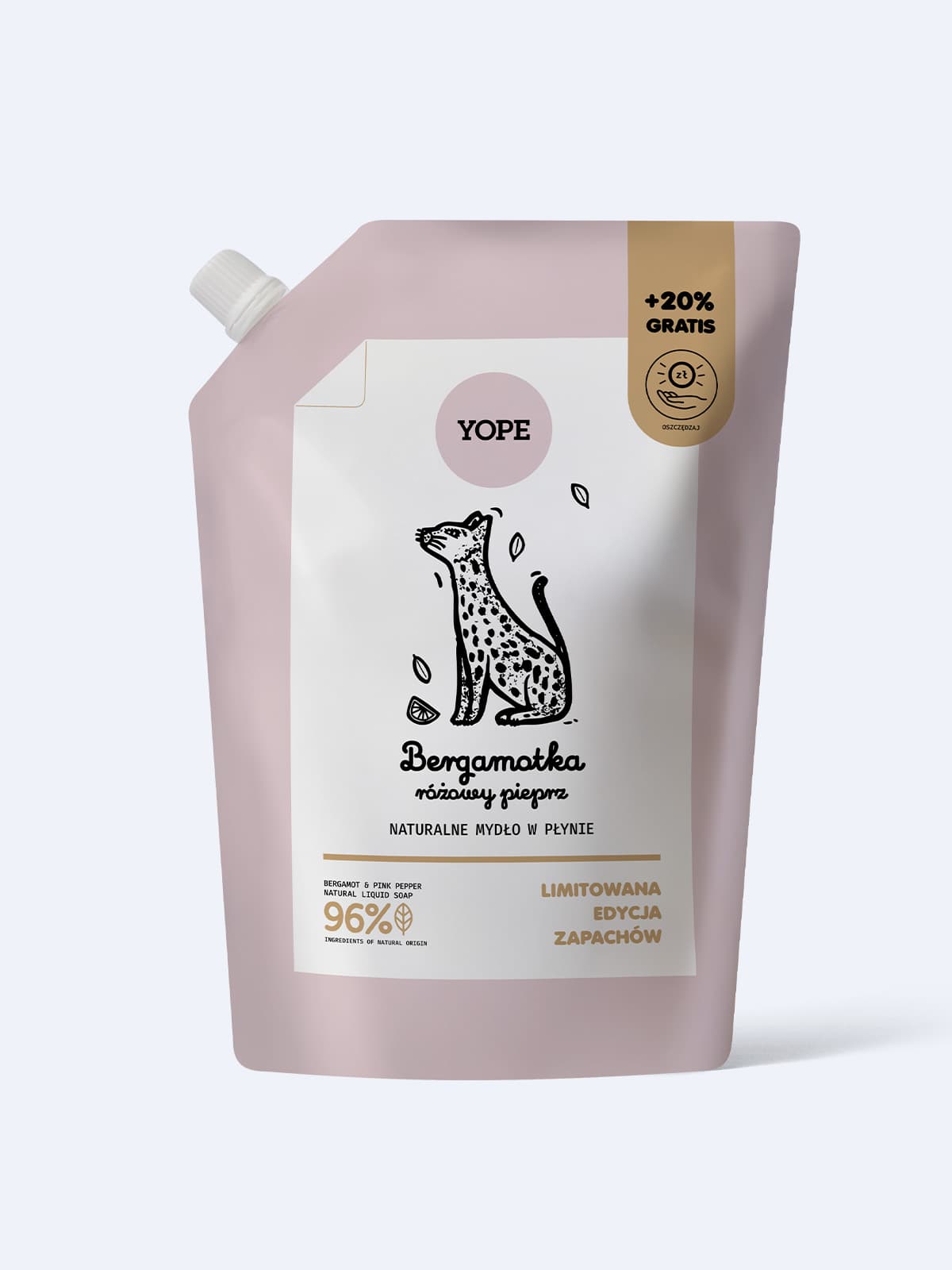 Refill naturalnego mydła w płynie Bergamotka & różowy pieprz