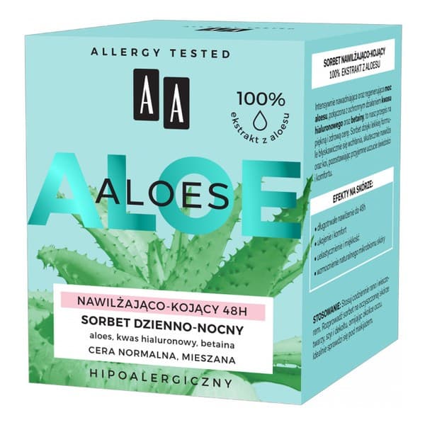Aloes, 100% Aloe Vera Extract, sorbet dzienno-nocny 48h nawilżająco-kojący