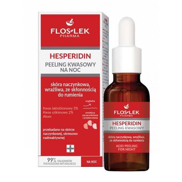 Flos-Lek Hesperidin, peeling kwasowy na noc, skóra naczynkowa, wrażliwa, ze skłonnością do rumienia