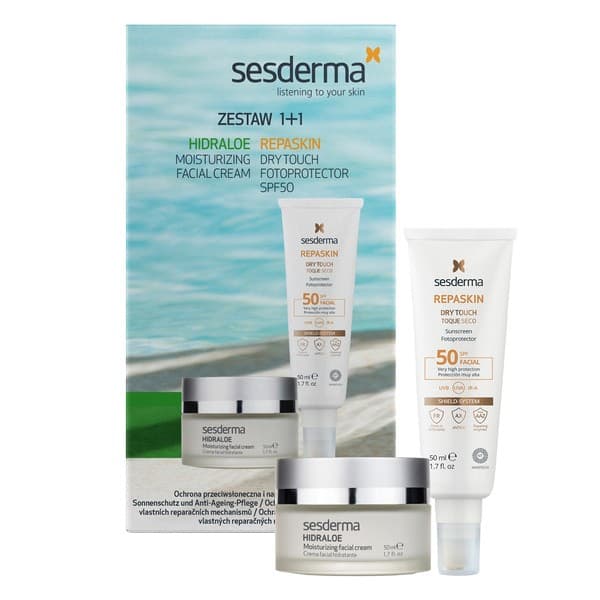 Zestaw Sesderma, Hidraloe, krem nawilżający do twarzy, + Repaskin Dry Touch Fotoprotector, krem SPF50