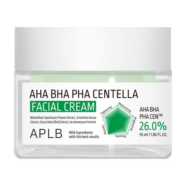 AHA BHA PHA Centella Facial Cream, krem złuszczająco-kojący do twarzy z kwasami i wąkrotą azjatycką