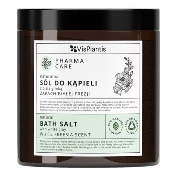 Vis Plantis Pharma Care, naturalna sól do kąpieli z białą glinką, zapach frezji