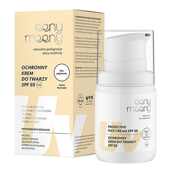 Meeny, ochronny krem do twarzy UVA UVB SPF50, bez pigmentu
