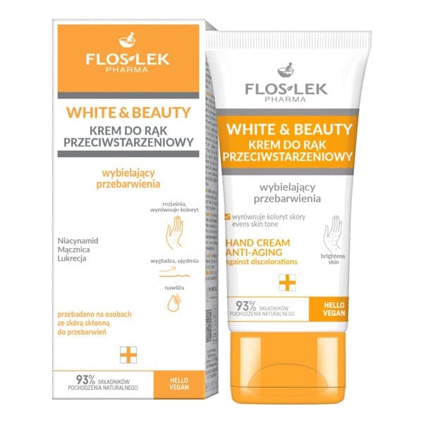 Flos-Lek White&Beauty, krem do rąk przeciwstarzeniowy, wybielający przebarwienia