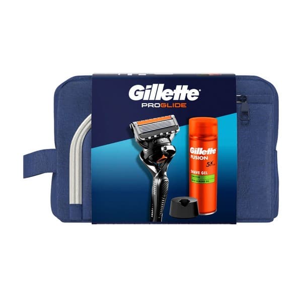 Zestaw Gillette, maszynka do golenia Proglide + żel do golenia Fusion, + stojak na maszynkę