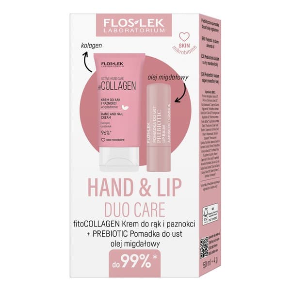 Flos-lek Zestaw Hand & Lip Duo Care Collagen, krem do rąk, + pomadka do ust