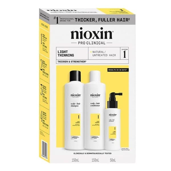 System 1, zestaw zmacniający włosy naturalne, lekko przerzedzone, szampon + odżywka + serum