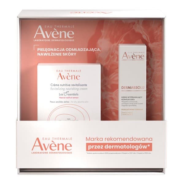 Zestaw Avene Les Essentiels, odżywczy krem rewitalizujący, + DermAbsolu, krem wypełniający kontur oka
