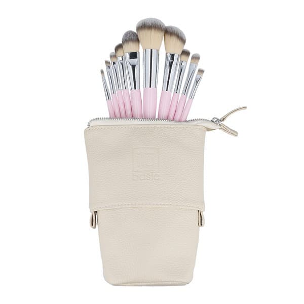 basic Zestaw 10 pędzli do makijażu + etui, Różowy