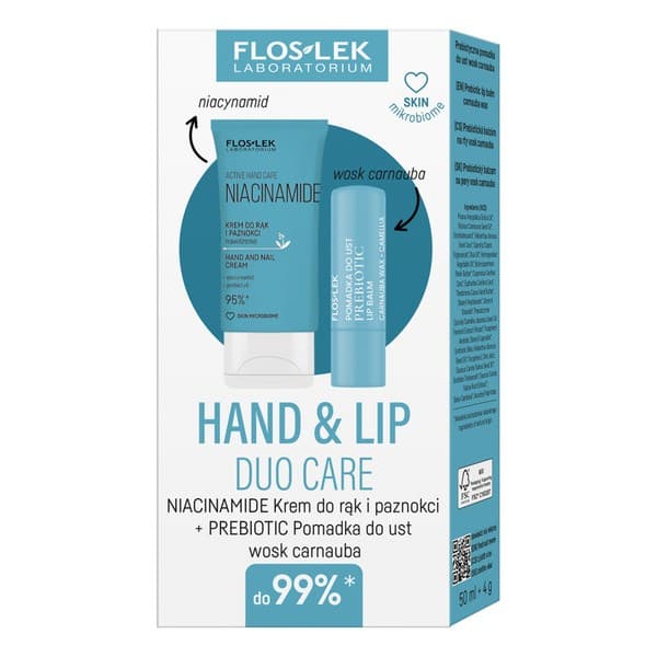 Flos-lek Zestaw Hand & Lip Duo Care Niacinamide, krem do rąk, + pomadka do ust