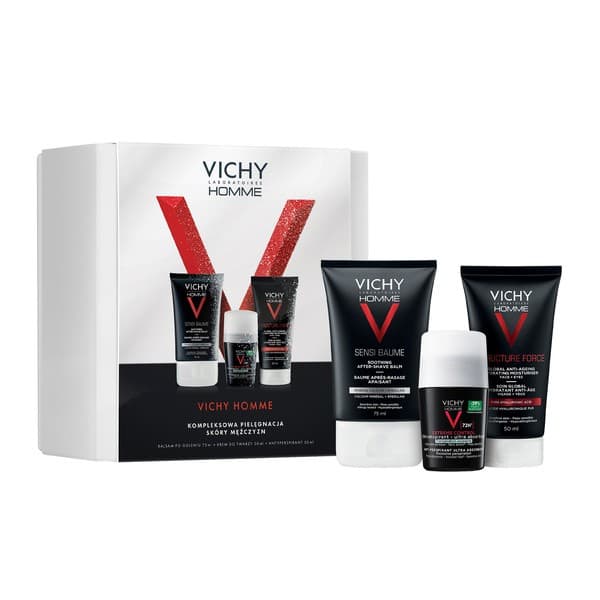 Zestaw Vichy Homme, Sensi Baume, balsam po goleniu, + Structure Force, krem, + Extreme Control, Antyperspirant w kulce 72h