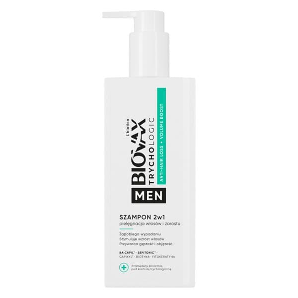 L'Biotica Biovax Trychologic Men, szamon 2w1 do pielęgnacji włosów i zarostu