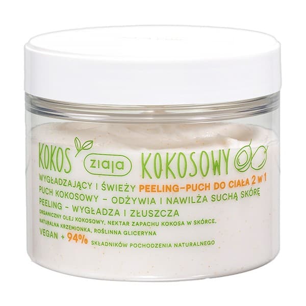 Kokos Kokosowy, wygładzający i świeży peeling-puch do ciała 2w1