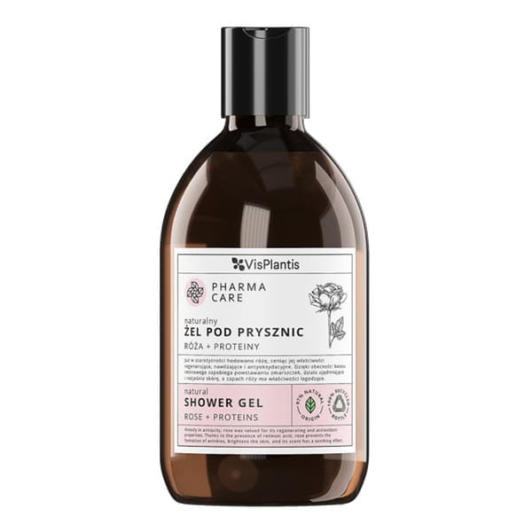 Pharma Care, naturalny żel pod prysznic, róża + proteiny