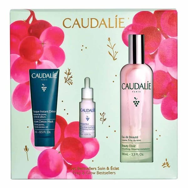 Zestaw Caudalie Trio Bestsellery - Pielęgnacja i Blask, maseczka detoksykująca instant, + serum rozjaśniające przebarwienia, + woda rozświ