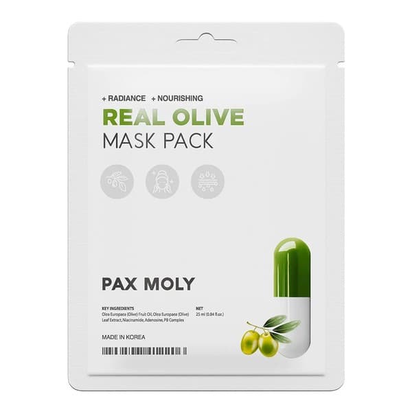 Moly, Real Olive, nawilżająco-łagodząca maska w płachcie