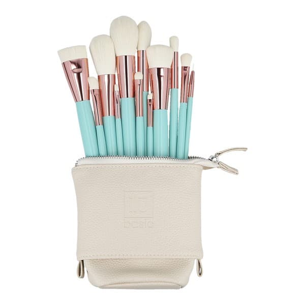 basic Zestaw 12 pędzli do makijażu + etui, Turkusowy