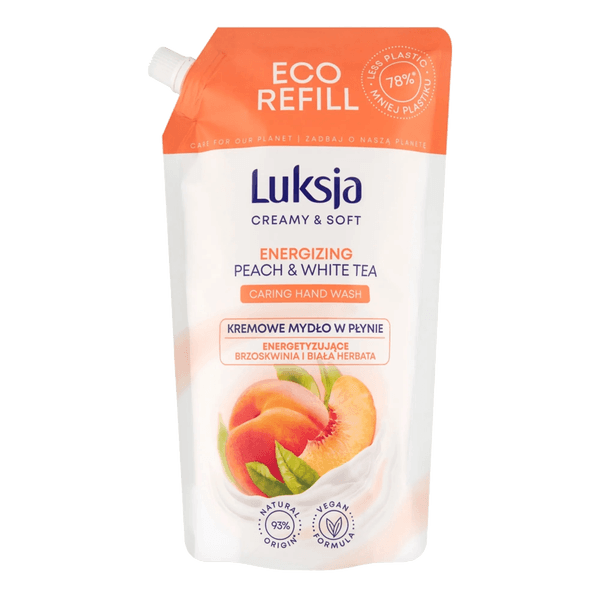Creamy & Soft, energetyzujące mydło w płynie, Brzoskwinia i Biała Herbata, refill