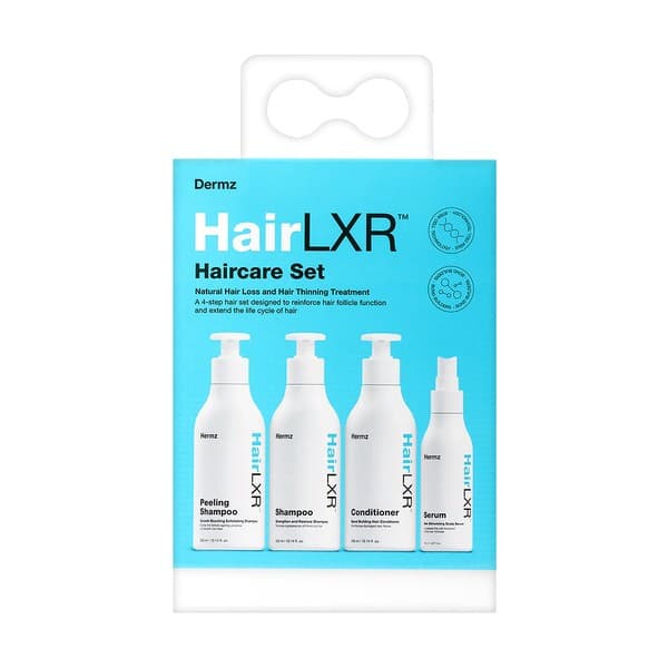 Dermz Laboratories HairLXR Haircare Set, zestaw 4-stopniowy do kompleksowej terapii przeciw wypadaniu włosów