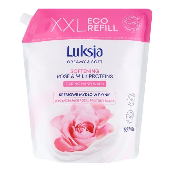 Creamy & Soft, wygładzające mydło w płynie, Róża i Proteiny Mleka, refill
