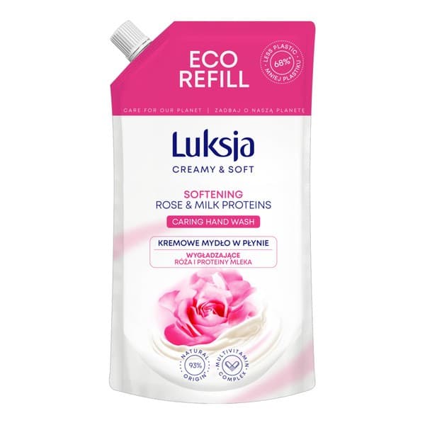 Creamy & Soft, wygładzające mydło w płynie, Róża i Proteiny Mleka, refill