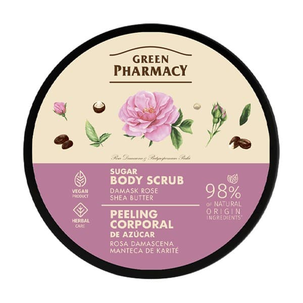 Pharmacy, peeling cukrowy do ciała, róża damasceńska i masło shea