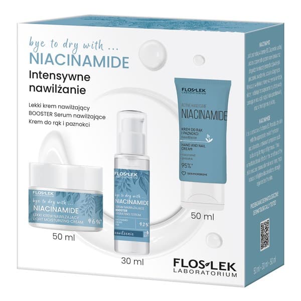 Flos-lek, zestaw intensywne nawilżanie, lekki krem nawilżający, + booster serum nawilżające, + krem do rąk i paznokci