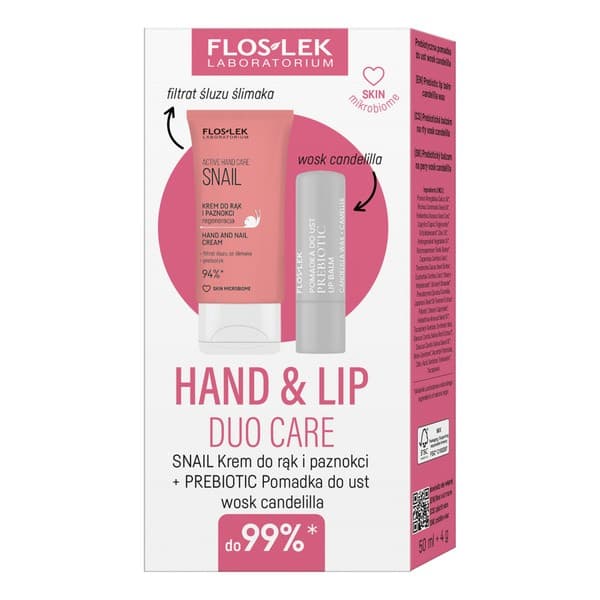 Flos-lek Zestaw Hand & Lip Duo Care Snail, krem do rąk, + pomadka do ust