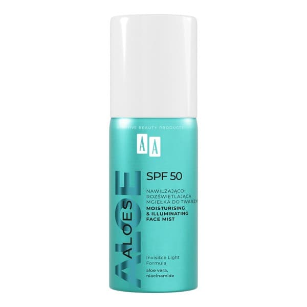 Aloes, Nawilżająco-rozświetlająca mgiełka do twarzy SPF 50