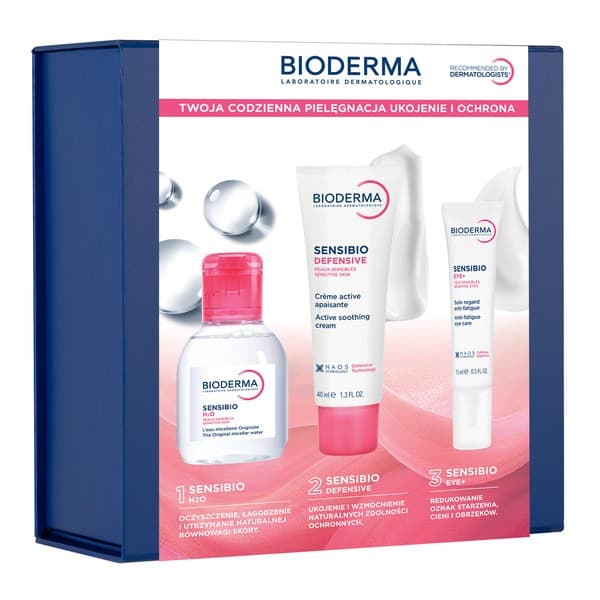 Zestaw Bioderma Sensibio, woda micelarna, + krem kojący, + krem pod oczy