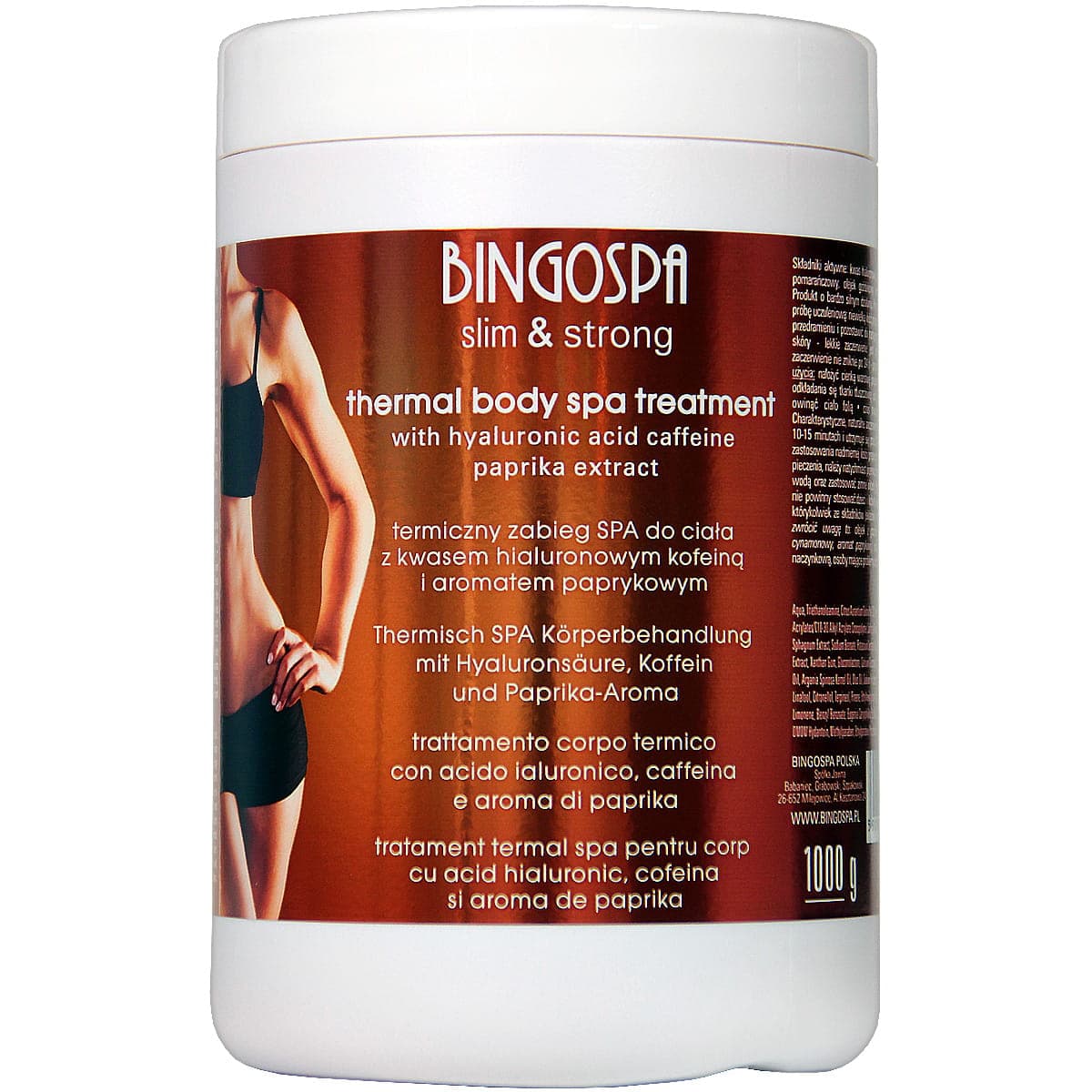 Termiczny zabieg SPA z kwasem hialuronowym, kofeiną i aromatem paprykowym BINGOSPA slim&strong