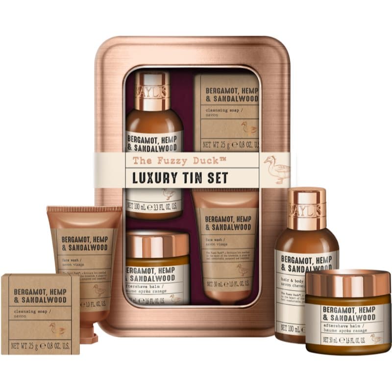 The Fuzzy Duck Bergamot, Hemp & Sandalwood zestaw upominkowy blaszane pudełko