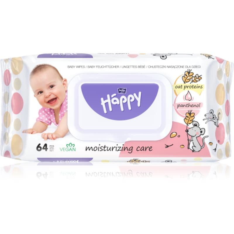 Baby Happy Oat proteins and Panthenol nawilżane chusteczki oczyszczające dla dzieci