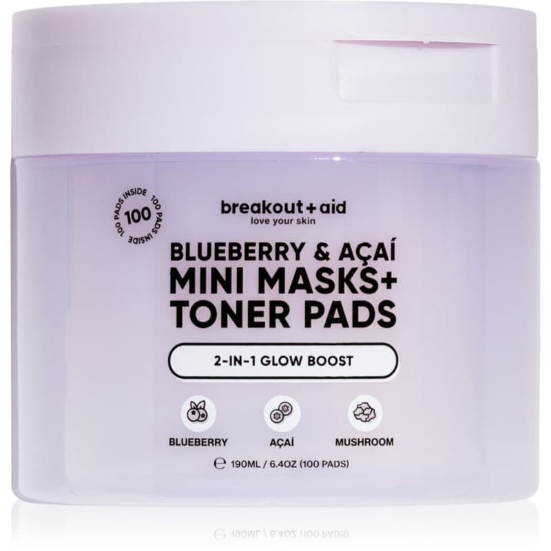 Mini Masks+Toner Pads Bluberry & Acai tonizujące płatki do twarzy do rozjaśnienia i nawilżenia