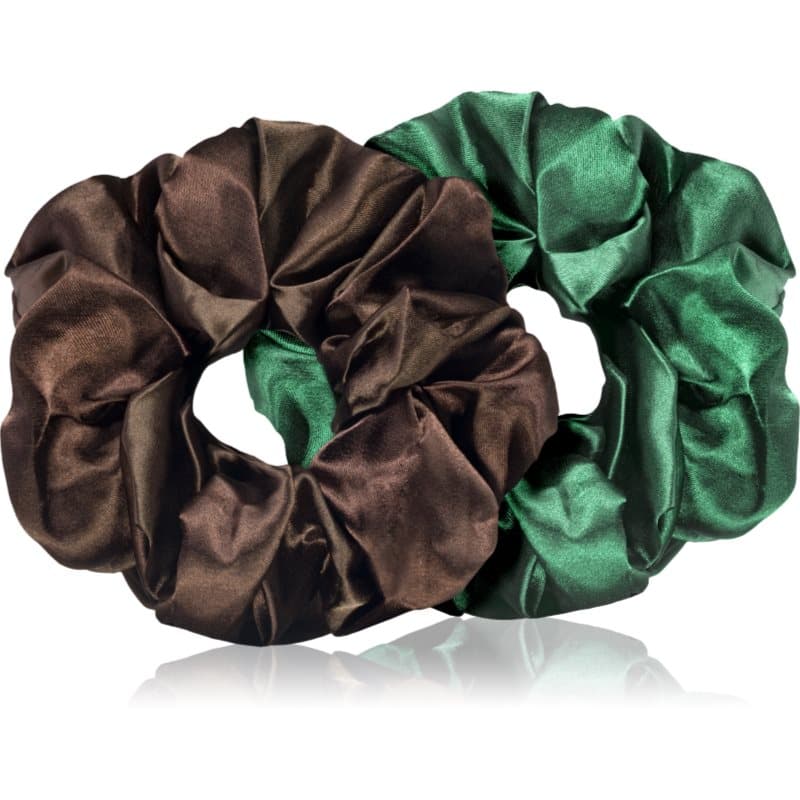 Hair Large satin scrunchie set gumki do włosów Brown & Green
