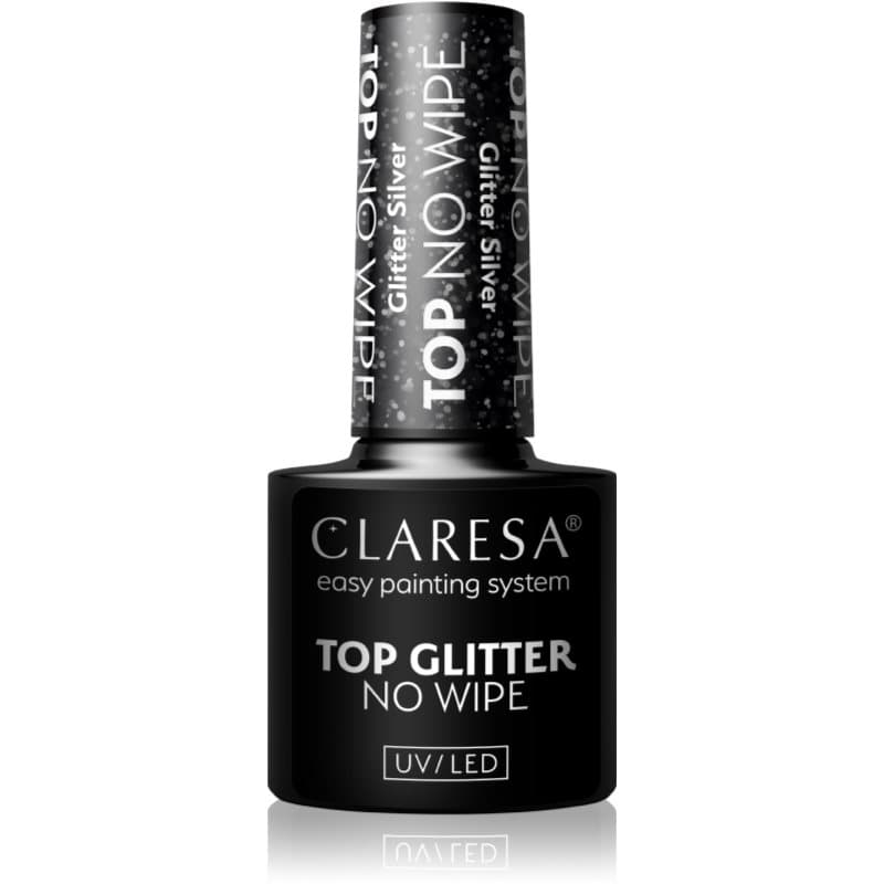 UV/LED Top Glitter No Wipe top na lakier hybrydowy z błyszczącymi cząsteczkami odcień Glitter Silver