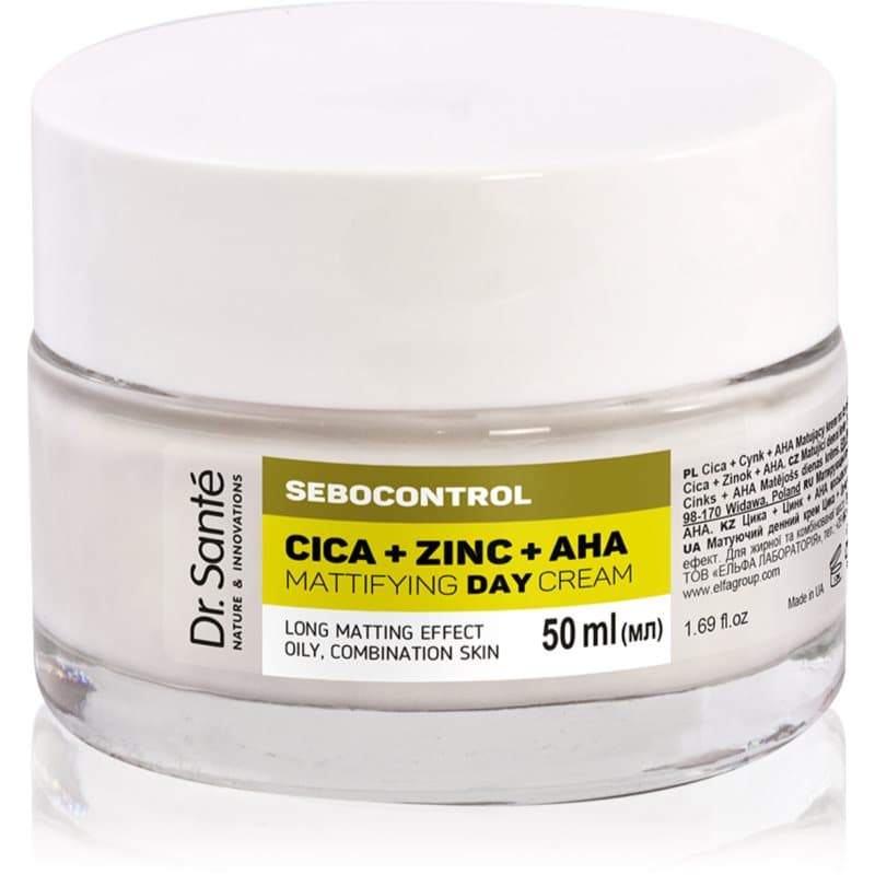 Sebocontrol Cica + Zinc + AHA matujący krem na dzień do skóry tłustej