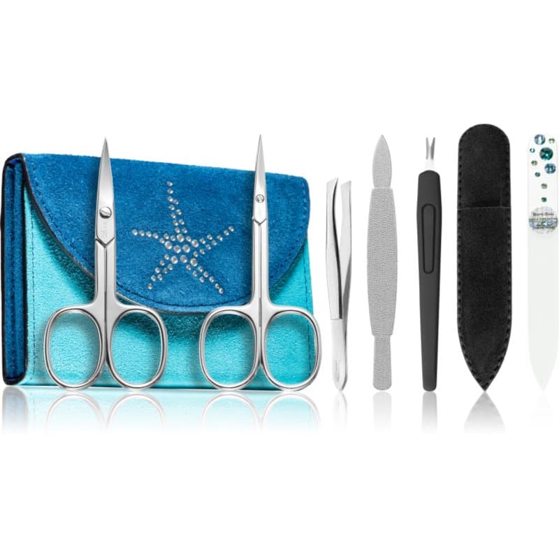 Premium Line Solingen 216 zestaw do manicure + etui Blue-Turquoise