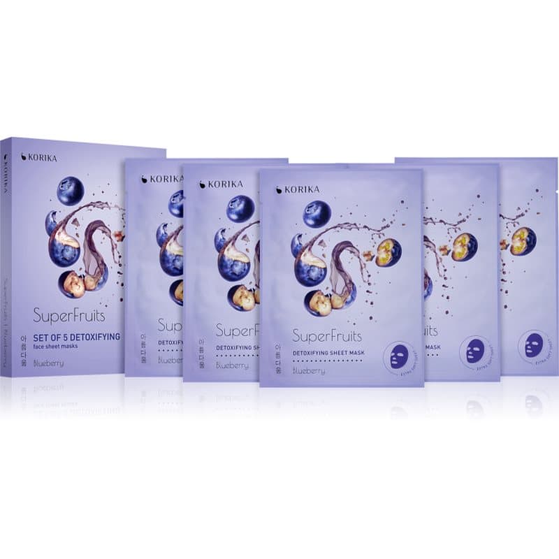 SuperFruits Blueberry - Set of 5 Detoxifying Face Sheet Masks zestaw maseczek do twarzy w obniżonej cenie z efektem detoksykującym Blueberry